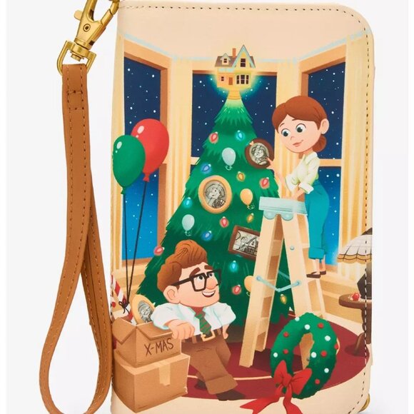 Loungefly Disney Pixar Up Wallet Carl & Ellie Christmas Tree Tech Wristlet New - Picture 1 of 4